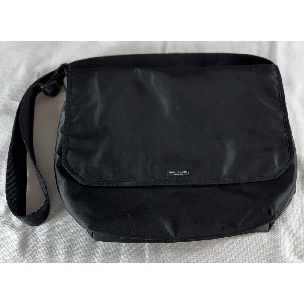 Kate Spade Messenger Bag Womens Black Nylon Crossbody Purse Shoulder Flap Large